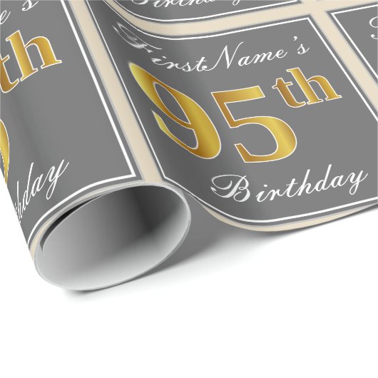 Elegant, grijs, Faux Gold 95th Birthday + naam Cadeaupapier (Rol Hoek)