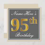 Elegant, grijs, Faux Gold 95th Birthday + naam Kaart (Voorkant / Achterkant)