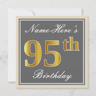 Elegant, grijs, Faux Gold 95th Birthday + naam Kaart