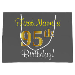 Elegant, grijs, Faux Gold 95th Birthday + naam Large Cadeautasje