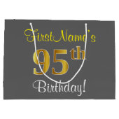 Elegant, grijs, Faux Gold 95th Birthday + naam Large Cadeautasje (Achterkant)