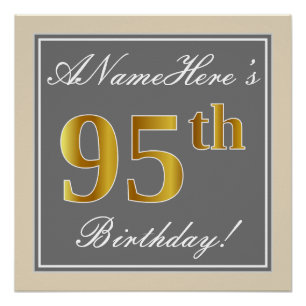Elegant, grijs, Faux Gold 95th Birthday + naam Poster