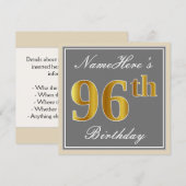 Elegant, grijs, Faux Gold 96th Birthday + naam Kaart (Voorkant / Achterkant)
