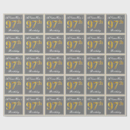 Elegant, grijs, Faux Gold 97th Birthday + naam Cadeaupapier