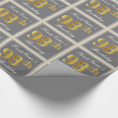 Elegant, grijs, Faux Gold 98th Birthday + naam Cadeaupapier (Hoek)