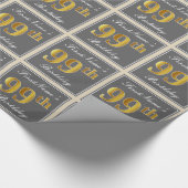 Elegant, grijs, Faux Gold 99th Birthday + naam Cadeaupapier (Hoek)