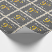 Elegant, grijs, Faux Gold 9th Birthday; aangepaste Cadeaupapier (Hoek)