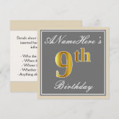 Elegant, grijs, Faux Gold 9th Birthday; aangepaste Kaart (Voorkant / Achterkant)