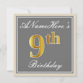 Elegant, grijs, Faux Gold 9th Birthday; aangepaste Kaart (Voorkant)