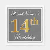 Elegant grijs, faux goud 14e verjaardag; aangepast servetten (Voorkant)