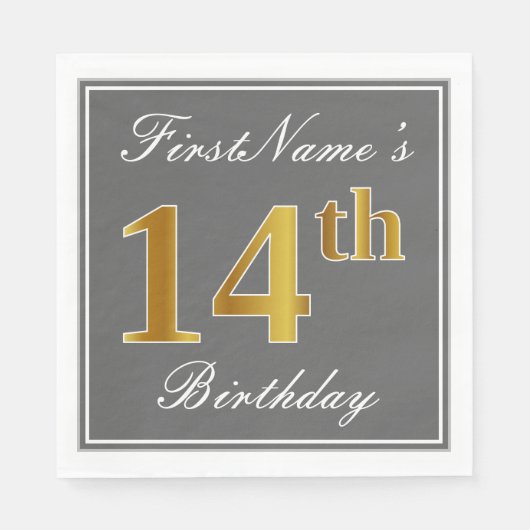 Elegant grijs, faux goud 14e verjaardag; aangepast servetten (Voorkant)