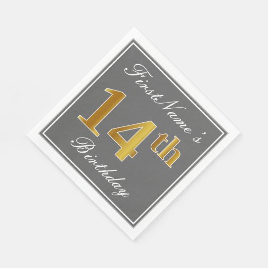 Elegant grijs, faux goud 14e verjaardag; aangepast servetten (Hoek)