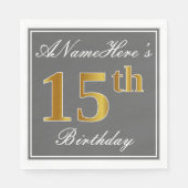 Elegant Grijs, Faux Goud 15de Verjaardag; Aangepas Servetten (Voorkant)