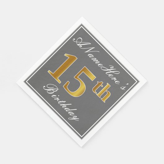 Elegant Grijs, Faux Goud 15de Verjaardag; Aangepas Servetten (Hoek)