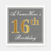 Elegant Grijs, Faux Goud 16de Verjaardag; Aangepas Servetten (Voorkant)