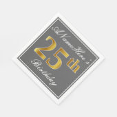 Elegant grijs, faux goud 25e verjaardag; aangepast servet (Hoek)