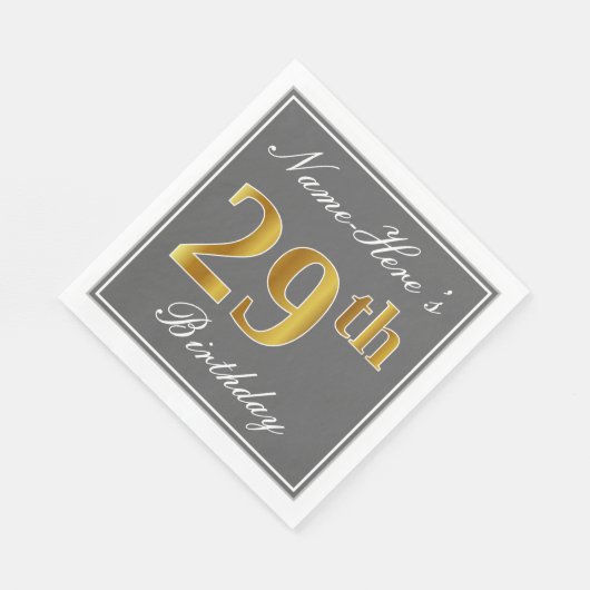 Elegant Grijs, Faux Goud 29e Verjaardag; Aangepast Servet (Hoek)