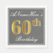 Elegant Grijs, Faux Goud 60e Verjaardag; Aangepast Servet (Voorkant)