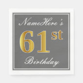 Elegant Grijs, Faux Goud 61st Verjaardag; Aangepas Servet (Voorkant)