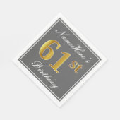 Elegant Grijs, Faux Goud 61st Verjaardag; Aangepas Servet (Hoek)