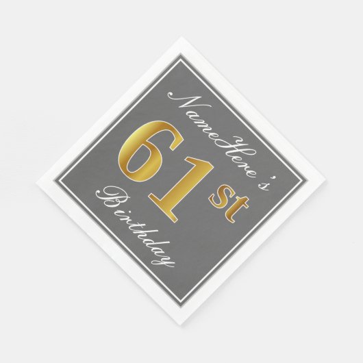 Elegant Grijs, Faux Goud 61st Verjaardag; Aangepas Servet (Hoek)