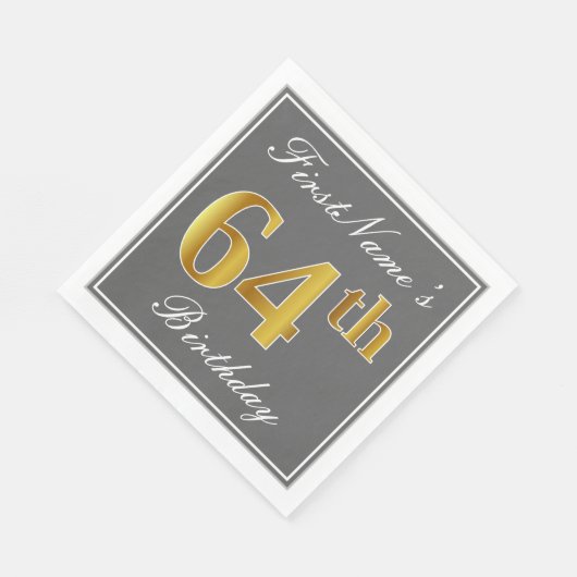 Elegant Grijs, Faux Goud 64e Verjaardag; Aangepast Servet (Hoek)