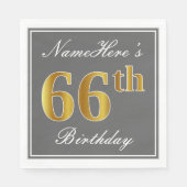 Elegant Grijs, Faux Goud 66e Verjaardag; Aangepast Servetten (Voorkant)