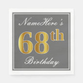 Elegant Grijs, Faux Goud 68ste Verjaardag; Aangepa Servetten (Voorkant)