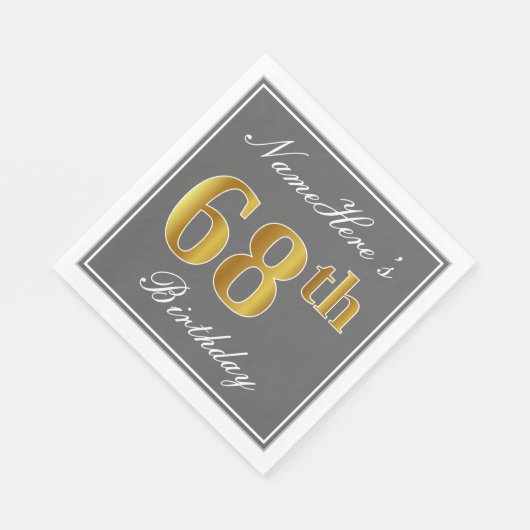 Elegant Grijs, Faux Goud 68ste Verjaardag; Aangepa Servetten (Hoek)