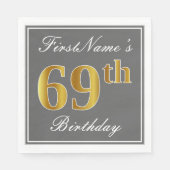 Elegant Grijs, Faux Goud 69e Verjaardag; Aangepast Servetten (Voorkant)