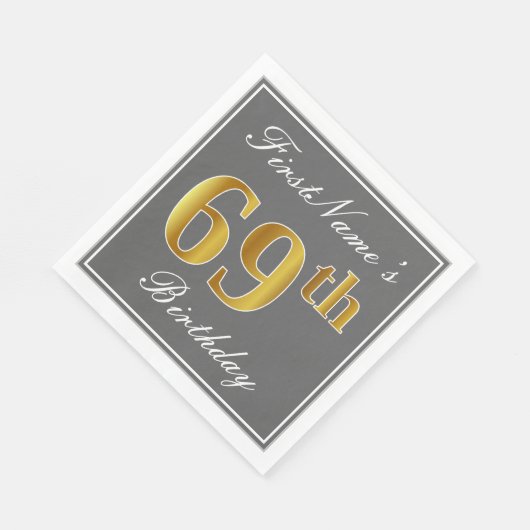Elegant Grijs, Faux Goud 69e Verjaardag; Aangepast Servetten (Hoek)