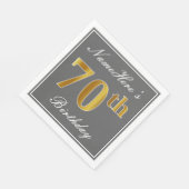 Elegant grijs, faux goud 70e verjaardag; aangepast servet (Hoek)