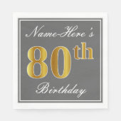 Elegant Grijs, Faux Goud 80ste Verjaardag; Aangepa Servetten (Voorkant)