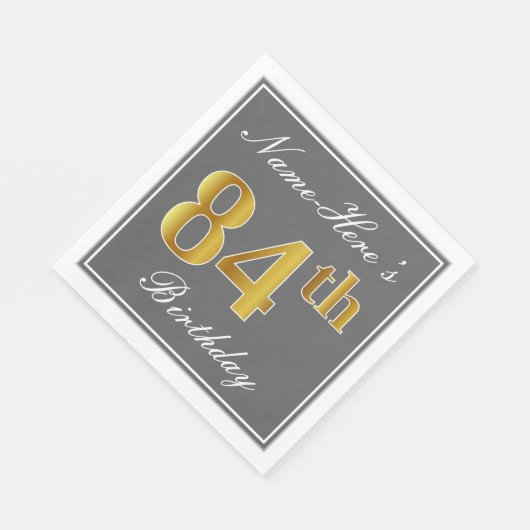 Elegant Grijs, Faux Goud 84e Verjaardag; Aangepast Servet (Hoek)