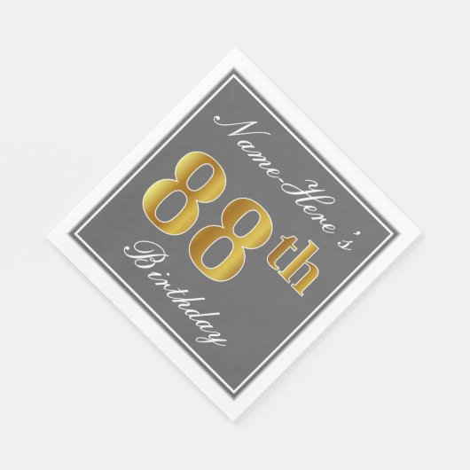 Elegant Grijs, Faux Goud 88e Verjaardag; Aangepast Servet (Hoek)