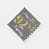 Elegant Grijs, Faux Goud 92e Verjaardag; Aangepast Servet (Hoek)