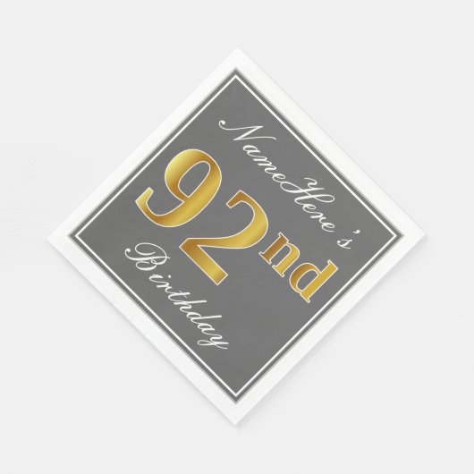 Elegant Grijs, Faux Goud 92e Verjaardag; Aangepast Servet (Hoek)