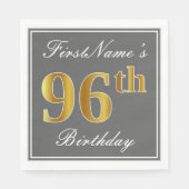 Elegant Grijs, Faux Goud 96e Verjaardag; Aangepast Servet (Voorkant)