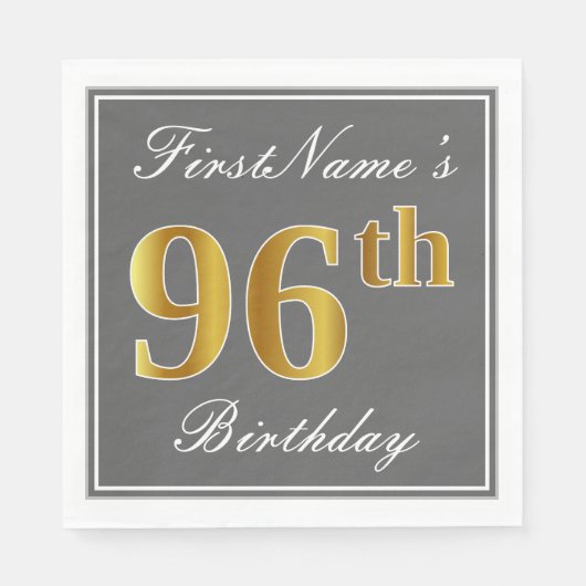 Elegant Grijs, Faux Goud 96e Verjaardag; Aangepast Servet (Voorkant)