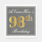 Elegant Grijs, Faux Goud 98ste Verjaardag; Aangepa Servet (Voorkant)