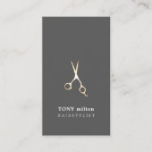 Elegant Grijs Faux Metal Schaar Haarstylist Visitekaartje (Voorkant)