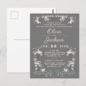 Elegant grijs floral briefkaart repetitie diner (Voorkant / Achterkant)