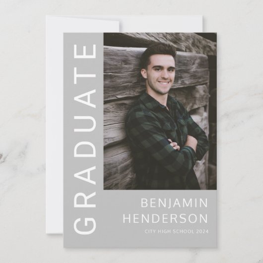 Elegant grijs foto Afstuderen Aankondiging (Voorkant)