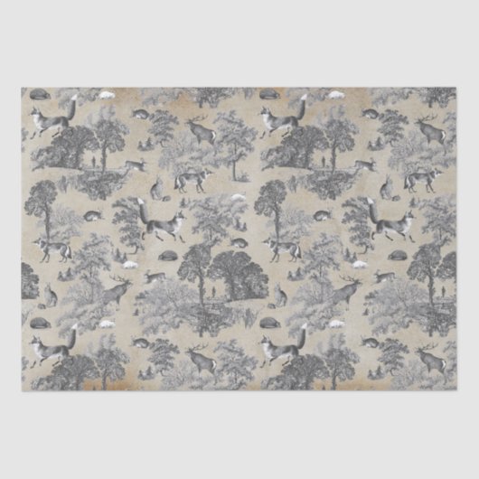 Elegant  Grijs Fox Haas Woodland Toile Kraft Tissuepapier (Voorkant)