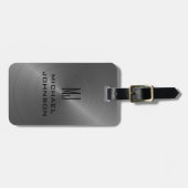 Elegant grijs geborsteld metallisch monogrammen In Bagagelabel (Voorkant horizontaal)