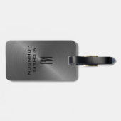 Elegant grijs geborsteld metallisch monogrammen In Bagagelabel (Achterkant horizontaal)