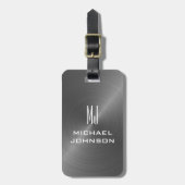 Elegant grijs geborsteld metallisch monogrammen In Bagagelabel (Voorkant verticaal)