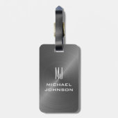Elegant grijs geborsteld metallisch monogrammen In Bagagelabel (Achterkant verticaal)