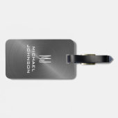 Elegant grijs geborsteld metallisch monogrammen In Bagagelabel (Achterkant horizontaal)