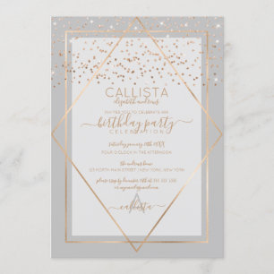 Elegant Grijs Goud Confetti Border Verjaardag Kaart